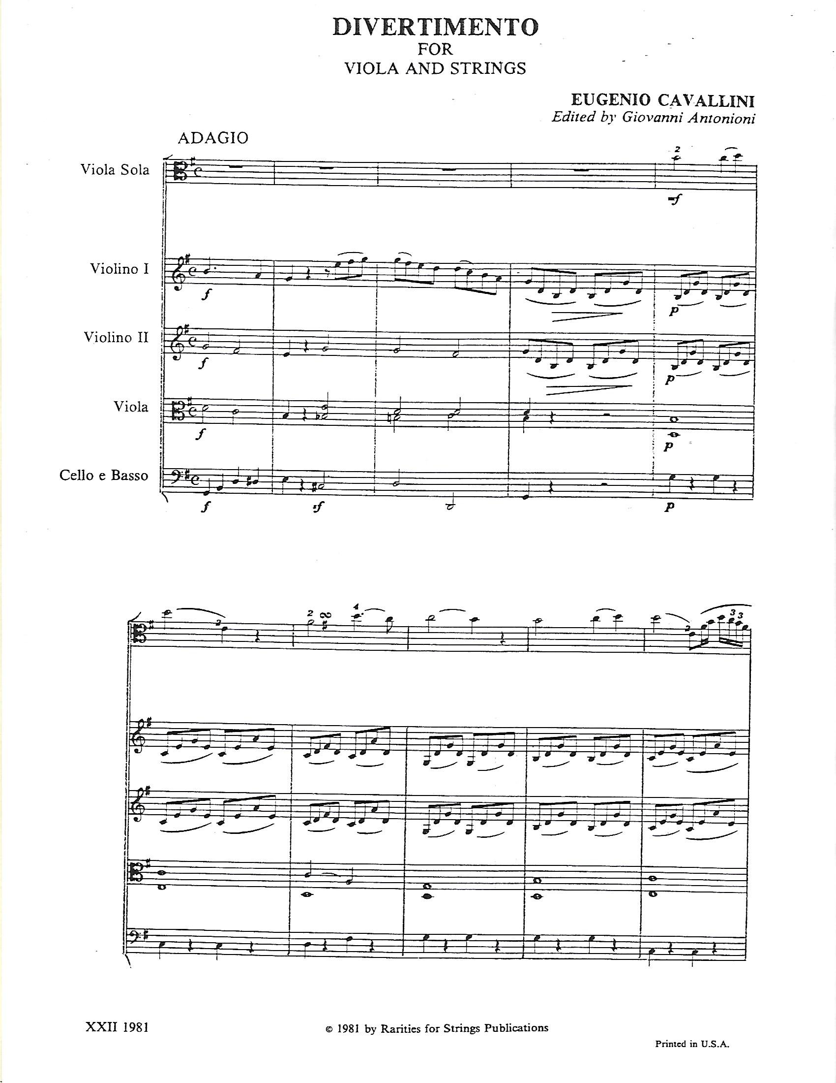 Cavallini, Eugenio - Divertimento for Viola & Strings - Music