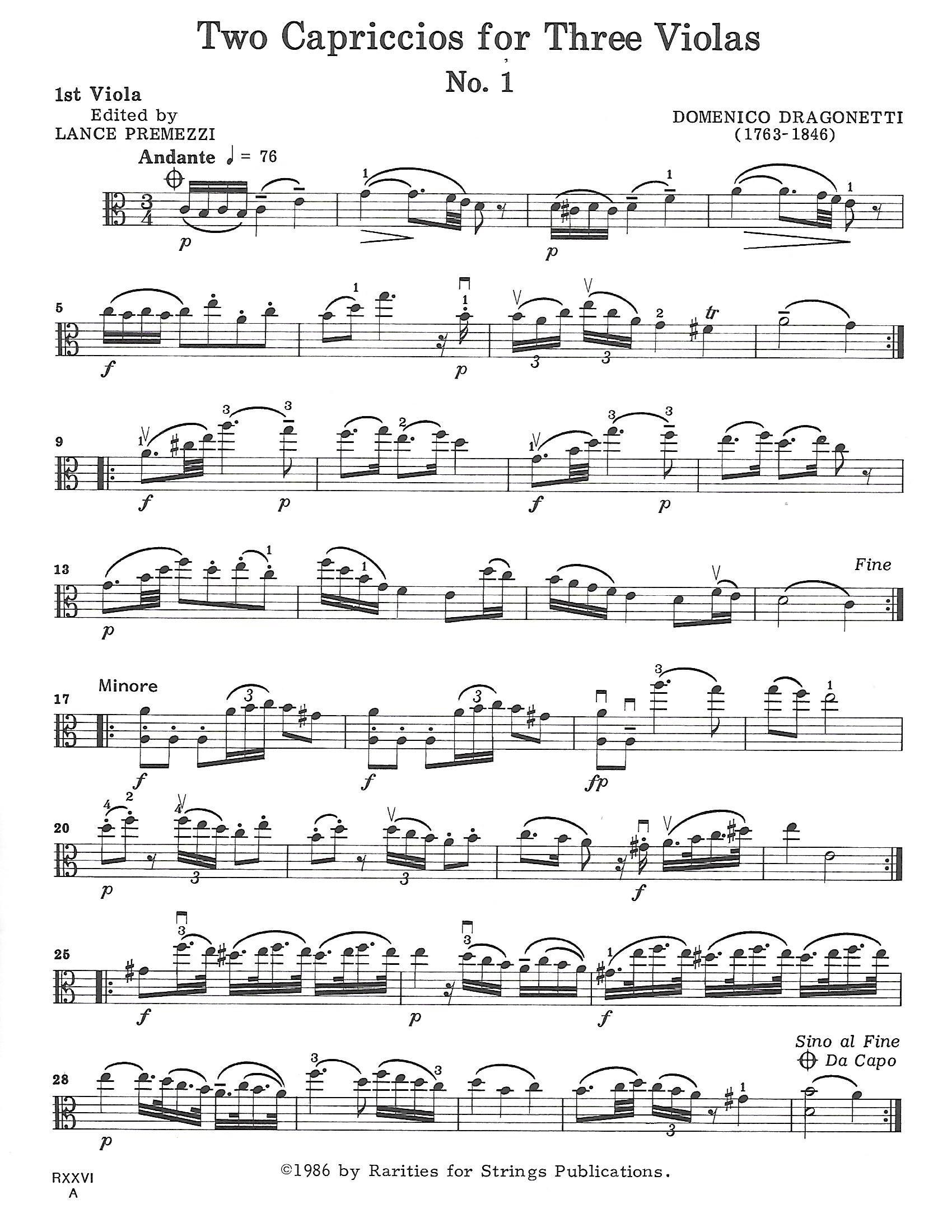 Dragonetti, Domenico - Two Capriccios for Three Violas - Music
