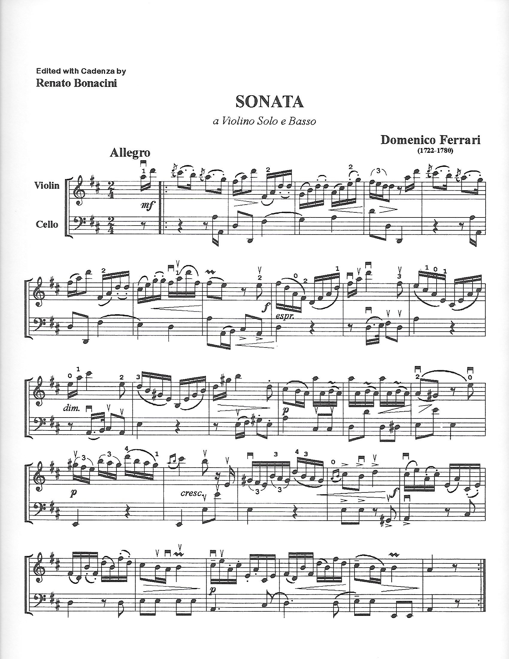 Ferrari, Domenico - Sonata in D Major for Violin and Cello - Music