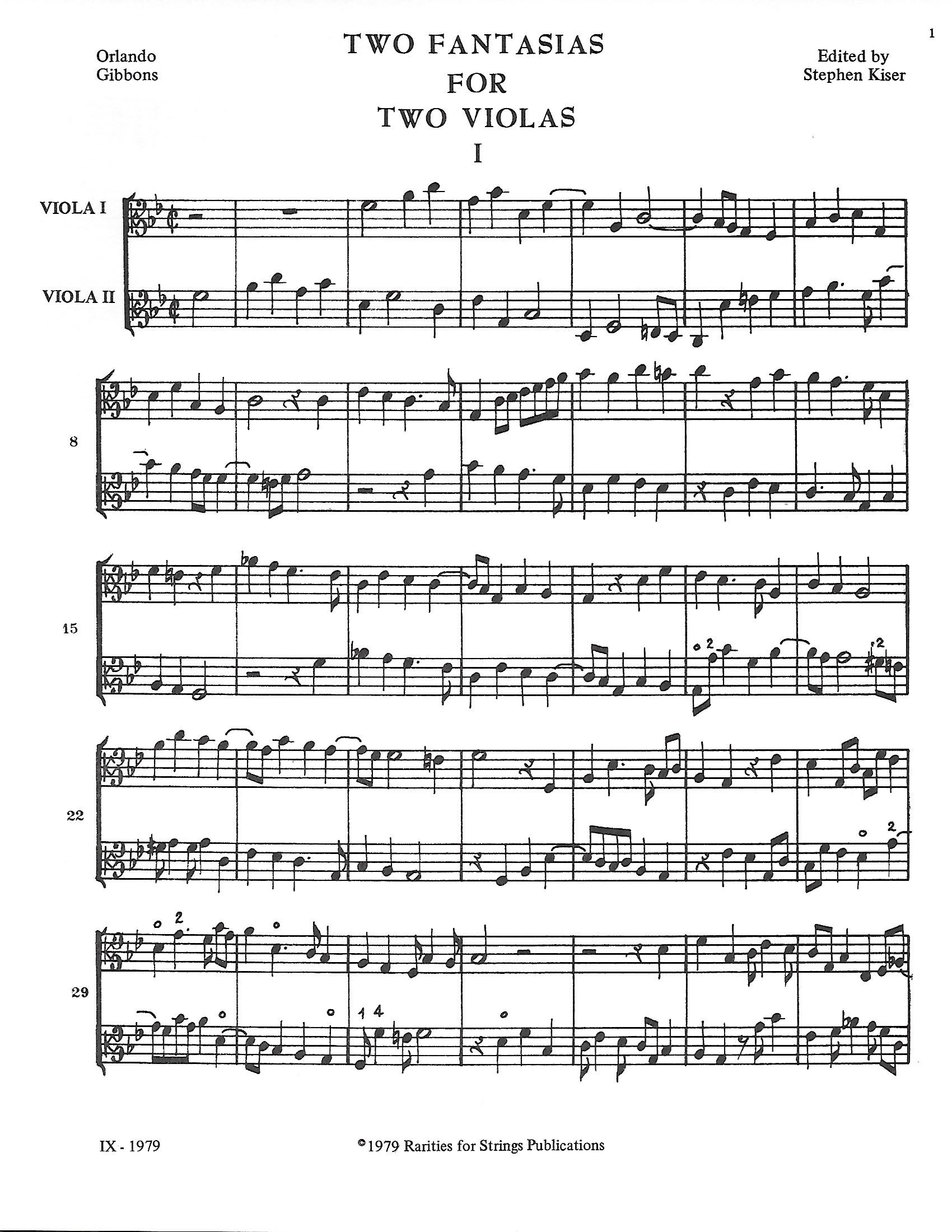Gibbons, Orlando - Two Fantasias for Two Violas - Music