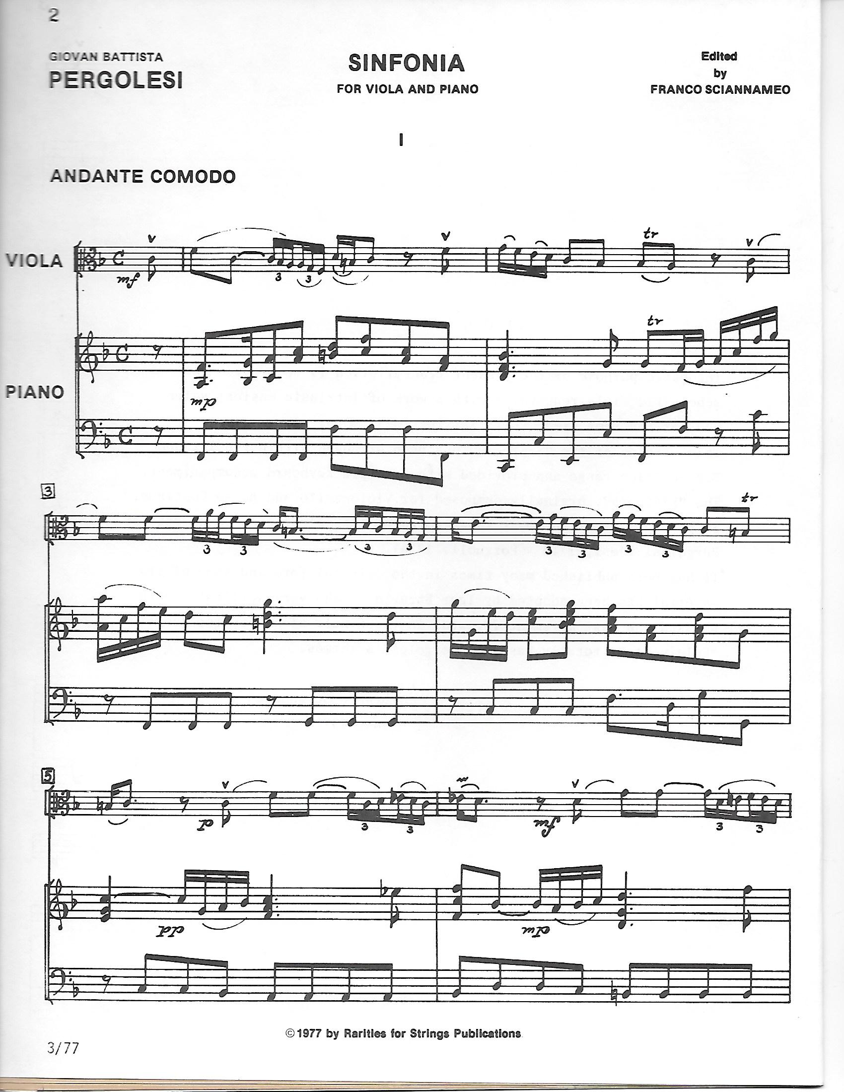 Pergolesi, G. B. - Sinfonia for Viola and Piano - Music
