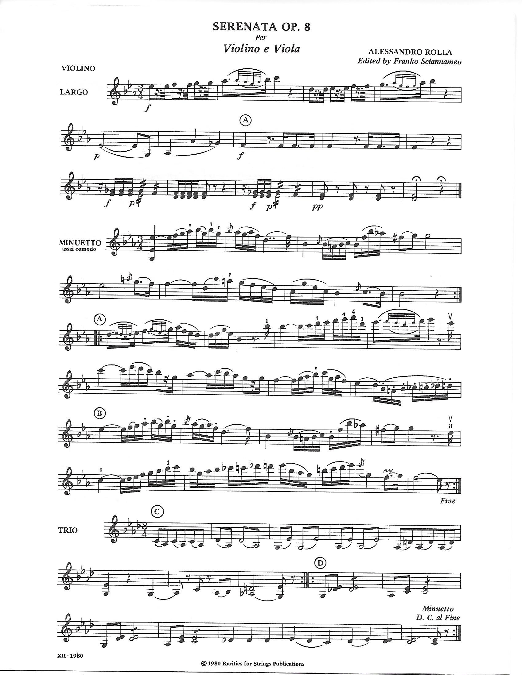Rolla, Alessandro - Serenata Op. 8 for Violin and Viola - Music